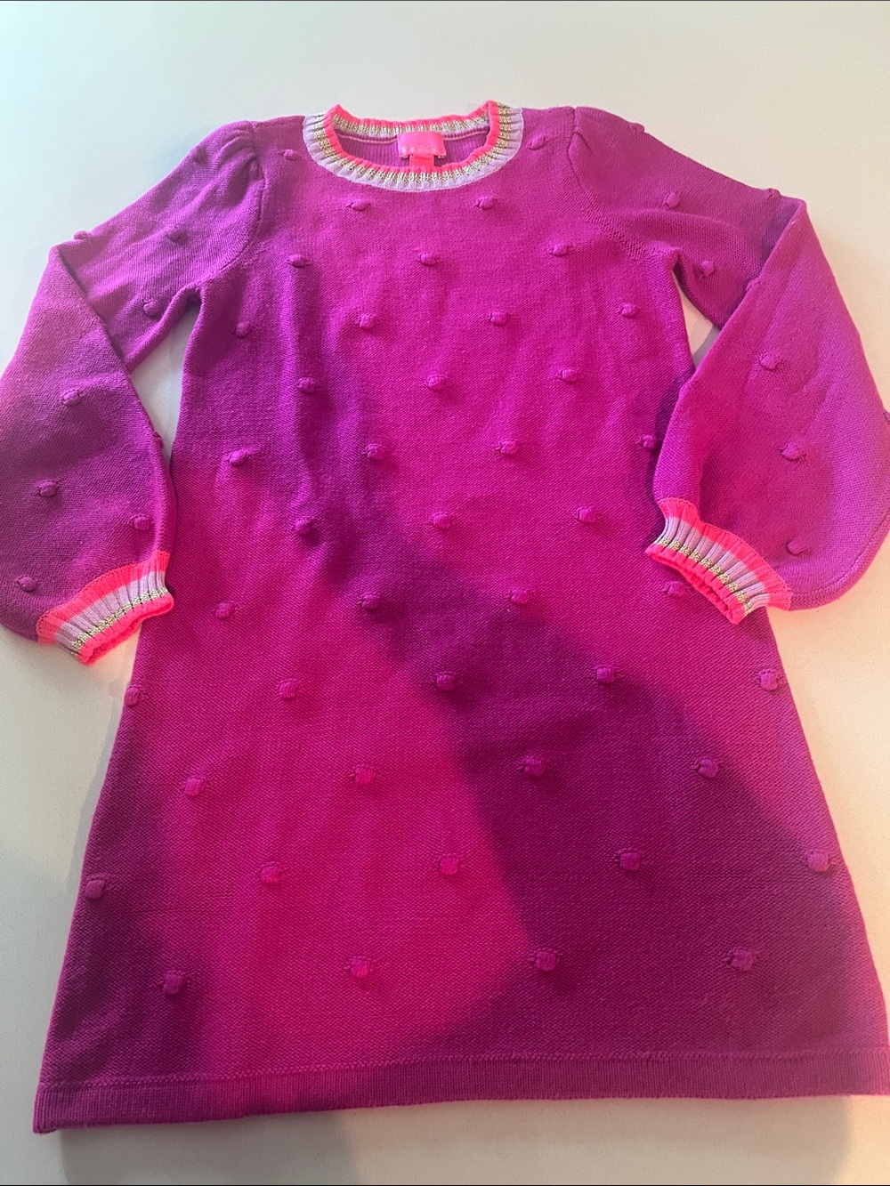 Lily Pulitzer Hot Pink Pom-Pom Knit Dress with Striped Trim